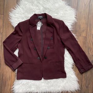 Express Burgundy Decorative Button Design Blazer